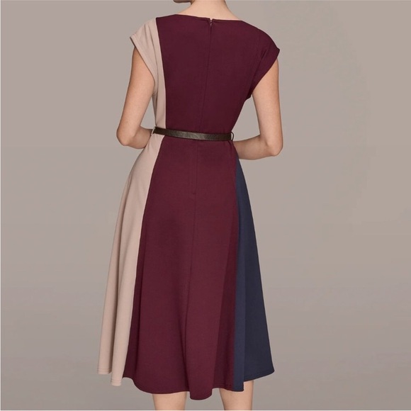 Donna Karan New York Women's Cap-Sleeve Colorblocked Sheath Midi Dress Size 14 - Picture 2 of 13